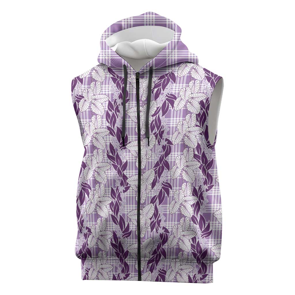 Hawaii Ti Leaf Maile Tuberose Lei Sleeveless Zip Hoodie With Hanalei Leaf Purple LT05 Purple - Polynesian Pride