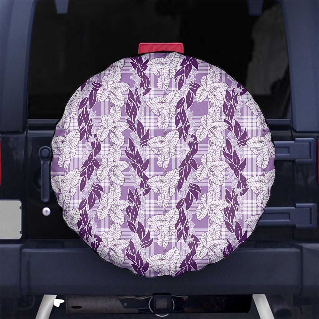 Hawaii Ti Leaf Maile Tuberose Lei Spare Tire Cover With Hanalei Leaf Purple