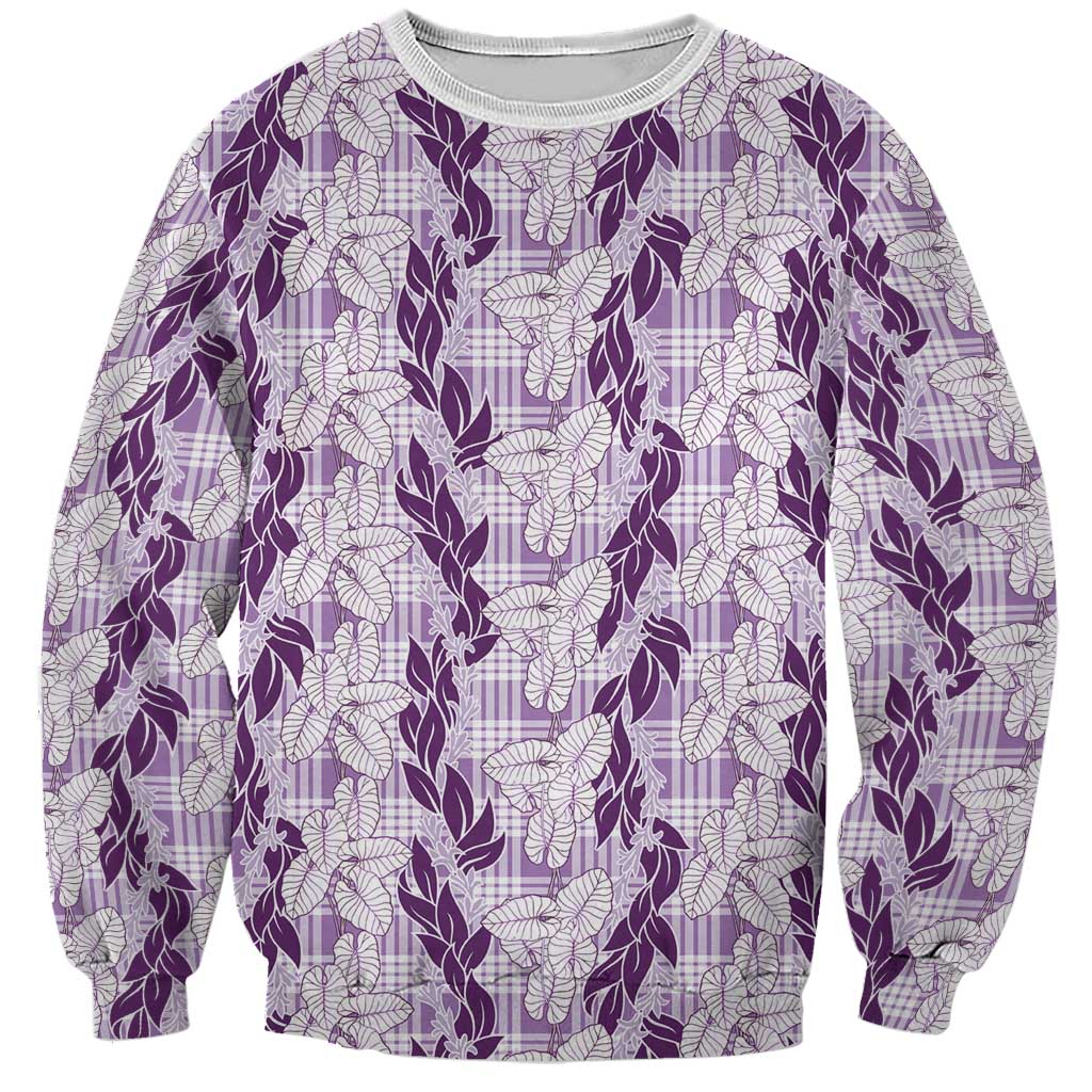 Hawaii Ti Leaf Maile Tuberose Lei Sweatshirt With Hanalei Leaf Purple LT05 Unisex Purple - Polynesian Pride