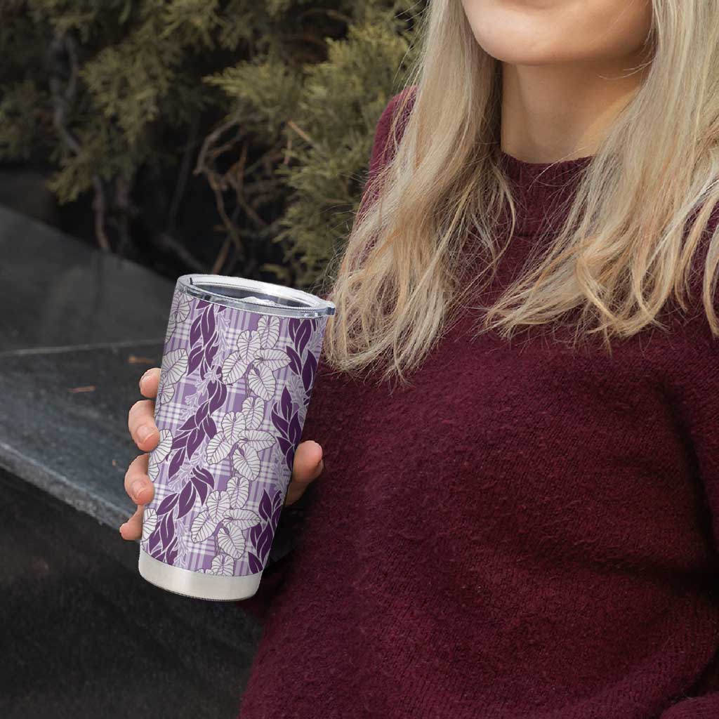 Hawaii Ti Leaf Maile Tuberose Lei Tumbler Cup With Hanalei Leaf Purple LT05 - Polynesian Pride