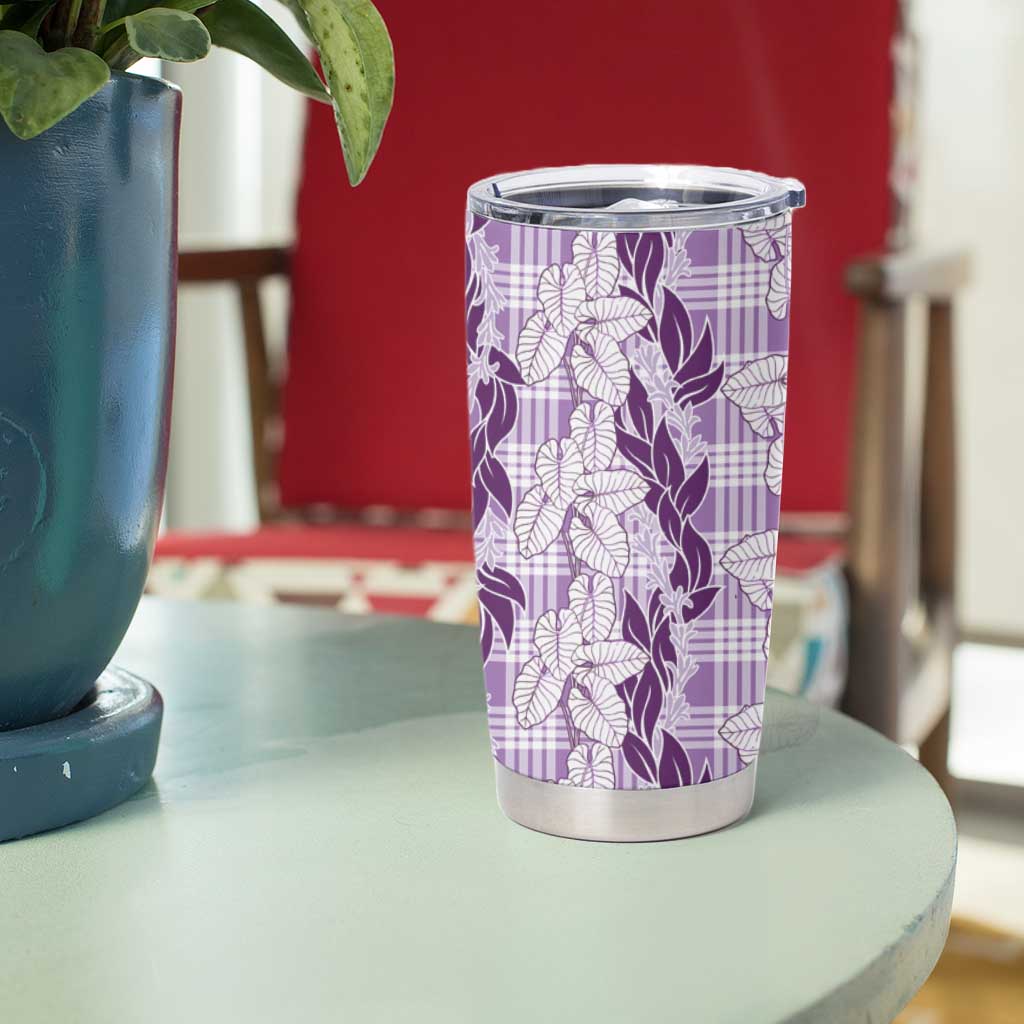 Hawaii Ti Leaf Maile Tuberose Lei Tumbler Cup With Hanalei Leaf Purple LT05 - Polynesian Pride