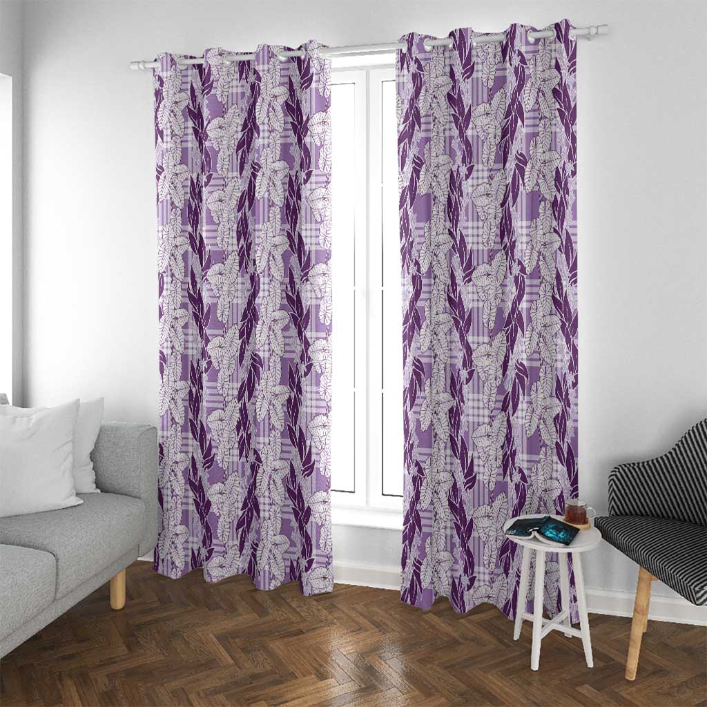 Hawaii Ti Leaf Maile Tuberose Lei Window Curtain With Hanalei Leaf Purple LT05 With Grommets Purple - Polynesian Pride