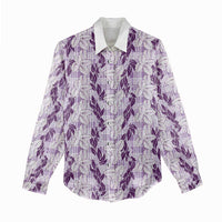 Hawaii Ti Leaf Maile Tuberose Lei Women Casual Shirt With Hanalei Leaf Purple LT05 - Polynesian Pride