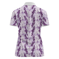 Hawaii Ti Leaf Maile Tuberose Lei Women Polo Shirt With Hanalei Leaf Purple LT05 - Polynesian Pride