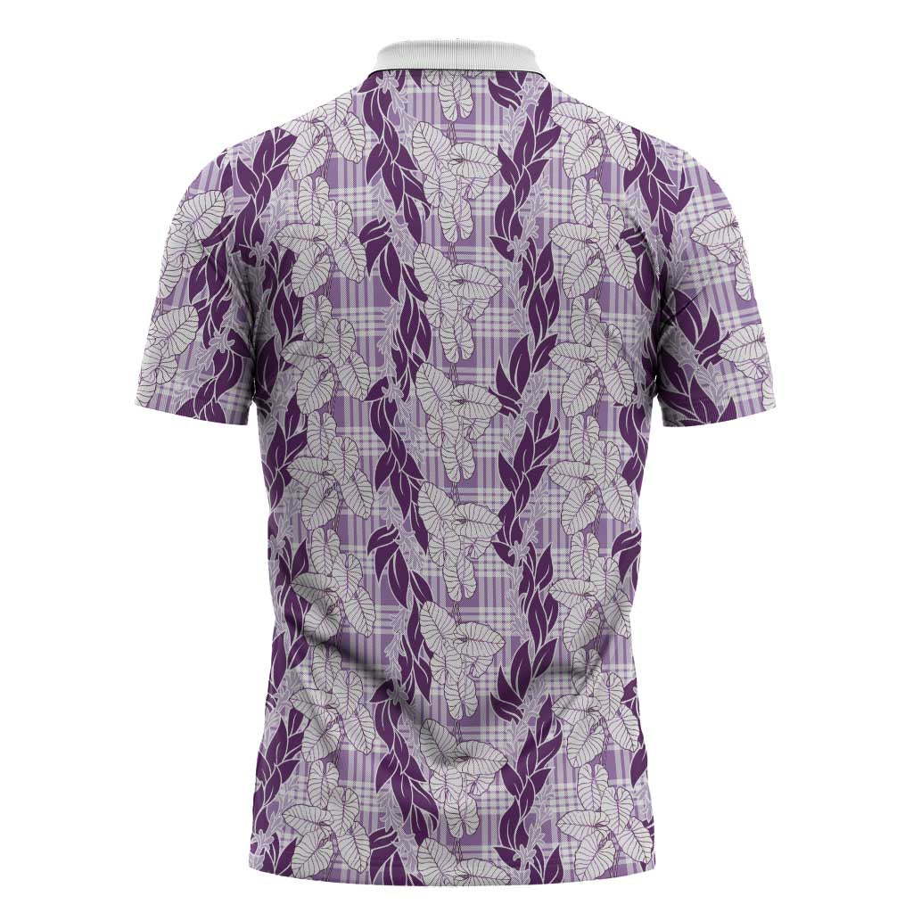 Hawaii Ti Leaf Maile Tuberose Lei Zipper Polo Shirt With Hanalei Leaf Purple LT05 - Polynesian Pride