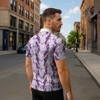 Hawaii Ti Leaf Maile Tuberose Lei Zipper Polo Shirt With Hanalei Leaf Purple LT05 - Polynesian Pride