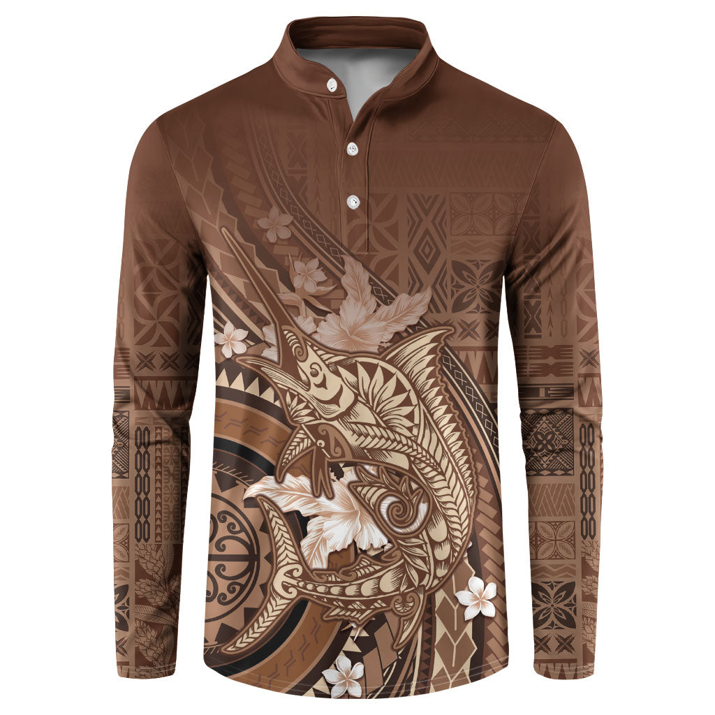 Samoa Tatau Marlin Button Sweatshirt With Siapo Motifs Brown