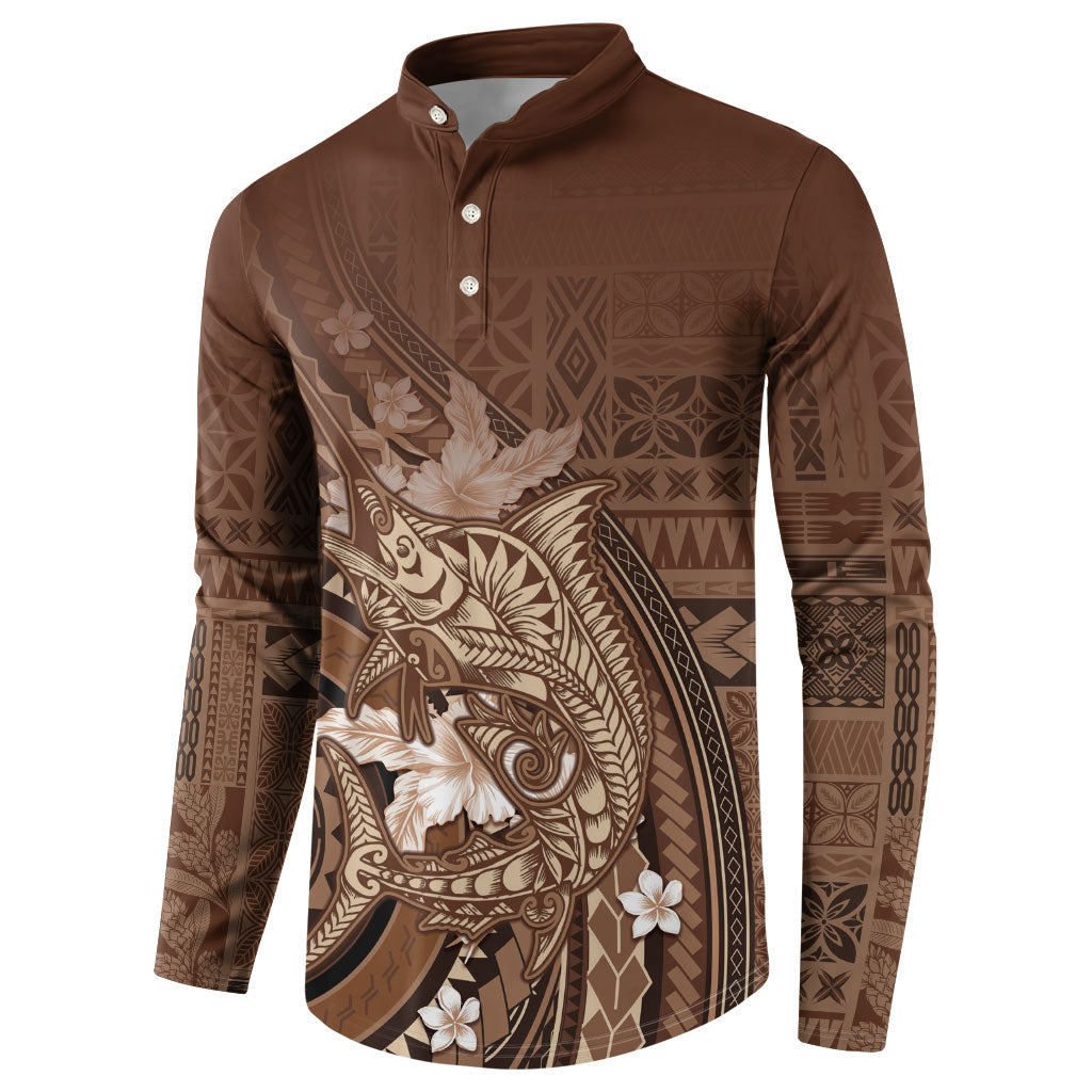 Samoa Tatau Marlin Button Sweatshirt With Siapo Motifs Brown