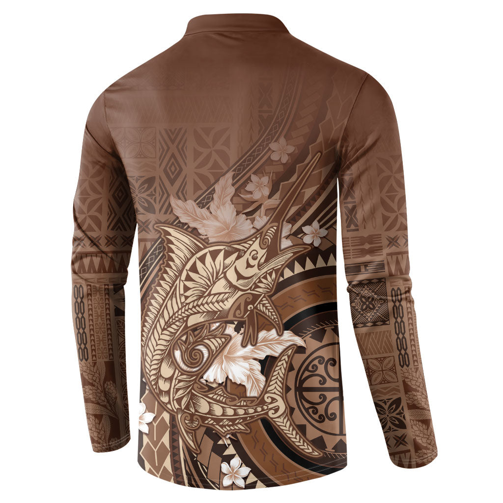 Samoa Tatau Marlin Button Sweatshirt With Siapo Motifs Brown