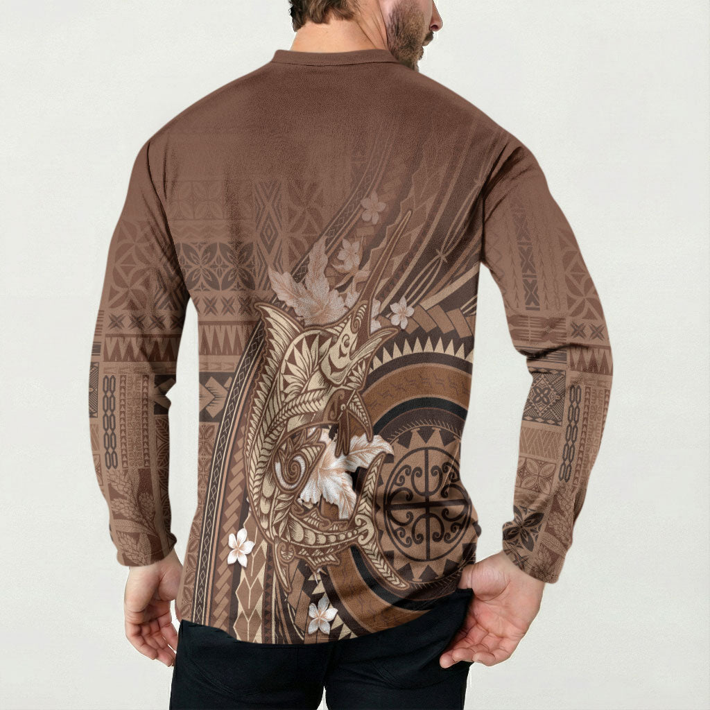 Samoa Tatau Marlin Button Sweatshirt With Siapo Motifs Brown