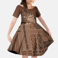 Samoa Tatau Marlin Family Matching Tank Maxi Dress and Hawaiian Shirt With Siapo Motifs Brown