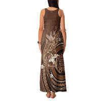 Samoa Tatau Marlin Family Matching Tank Maxi Dress and Hawaiian Shirt With Siapo Motifs Brown