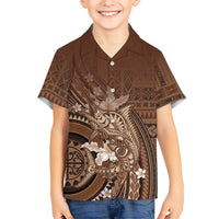 Samoa Tatau Marlin Family Matching Tank Maxi Dress and Hawaiian Shirt With Siapo Motifs Brown