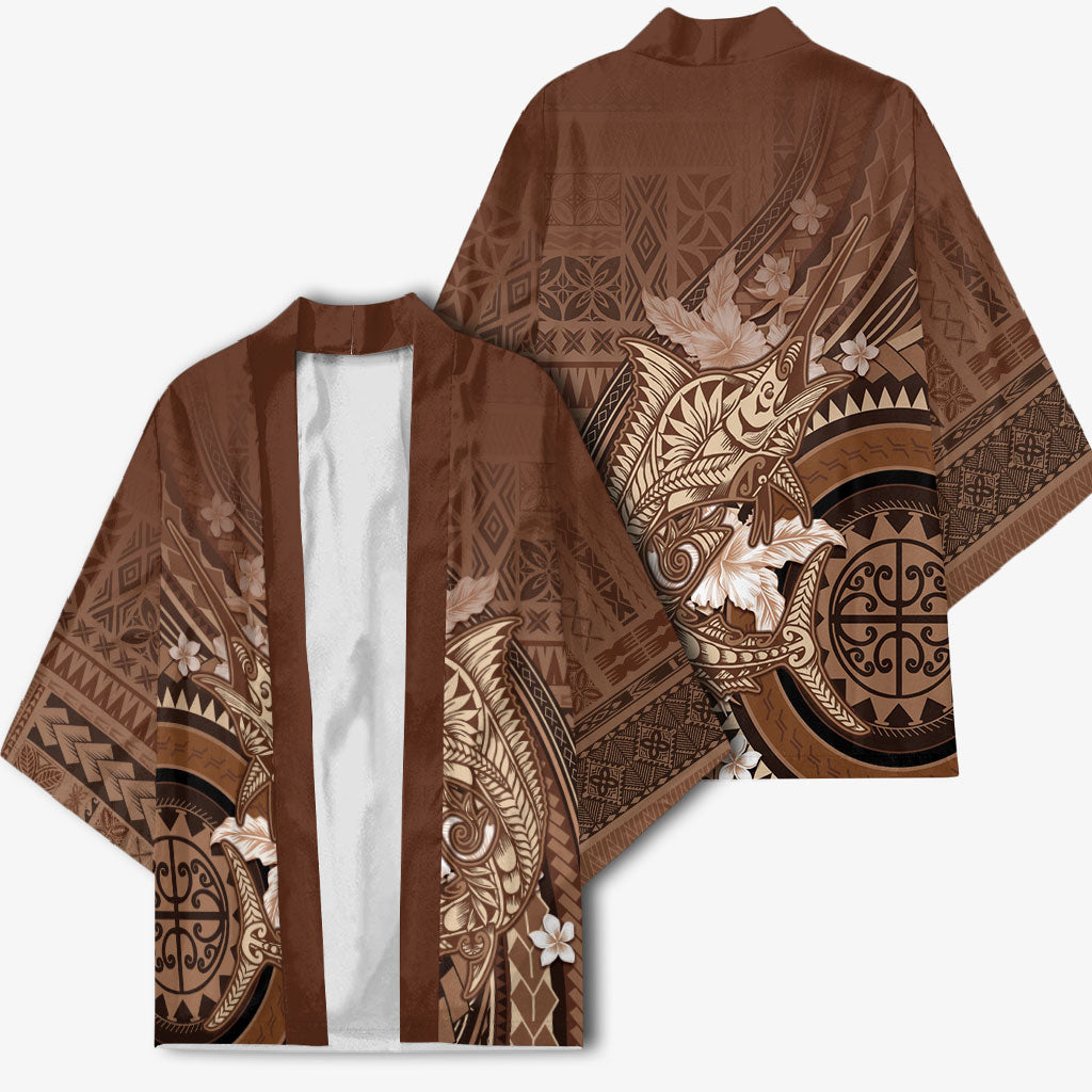 Samoa Tatau Marlin Kimono With Siapo Motifs Brown