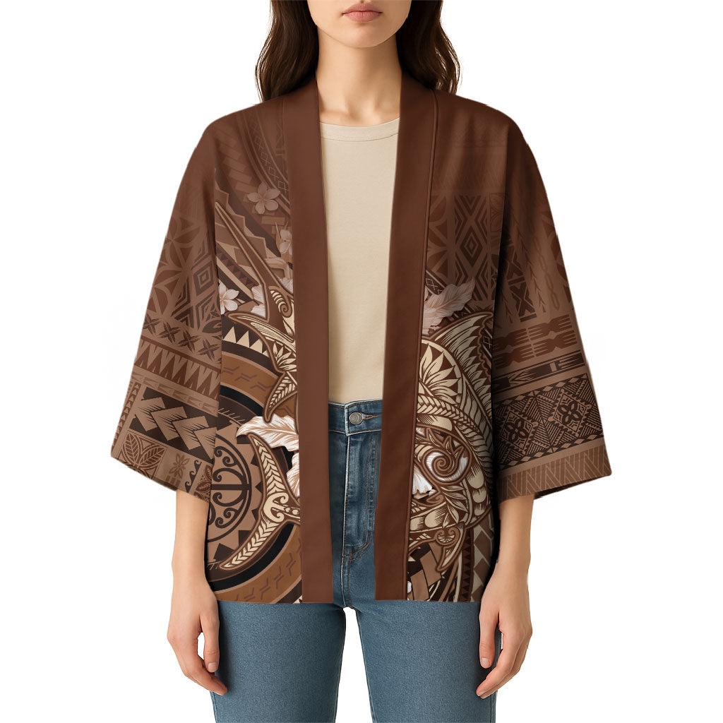 Samoa Tatau Marlin Kimono With Siapo Motifs Brown