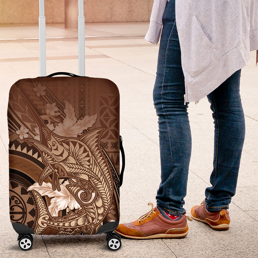 Samoa Tatau Marlin Luggage Cover With Siapo Motifs Brown LT05 Brown - Polynesian Pride