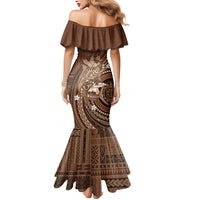 Samoa Tatau Marlin Mermaid Dress With Siapo Motifs Brown LT05 - Polynesian Pride