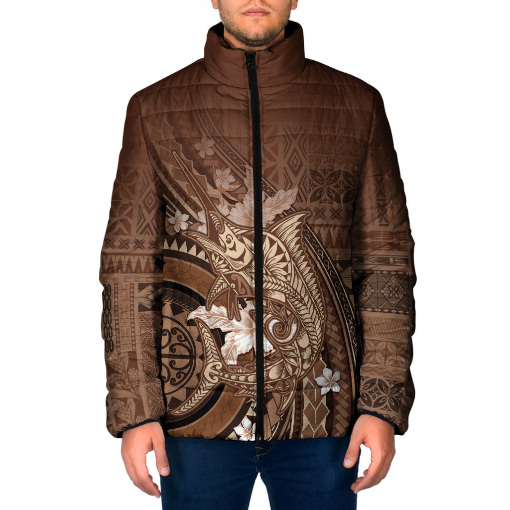 Samoa Tatau Marlin Padded Jacket With Siapo Motifs Brown