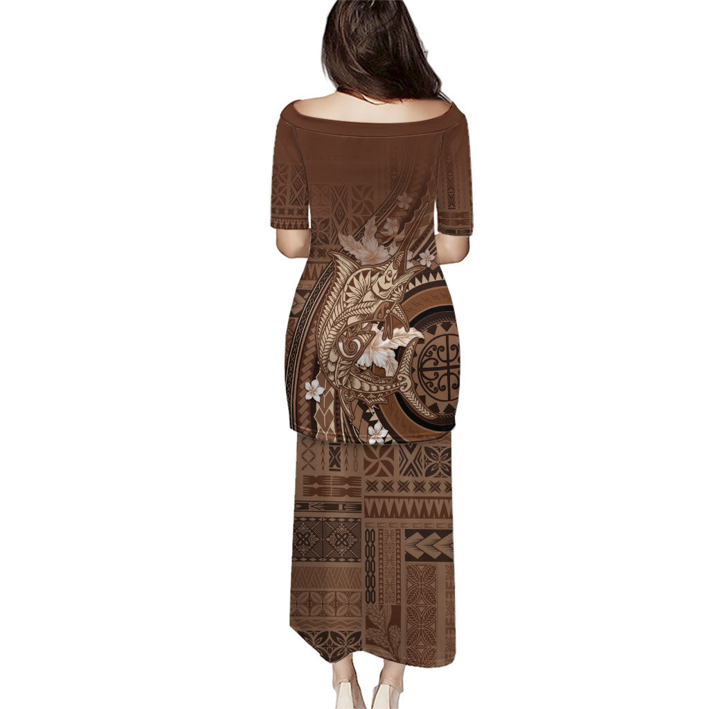 Samoa Tatau Marlin Puletasi With Siapo Motifs Brown LT05 - Polynesian Pride