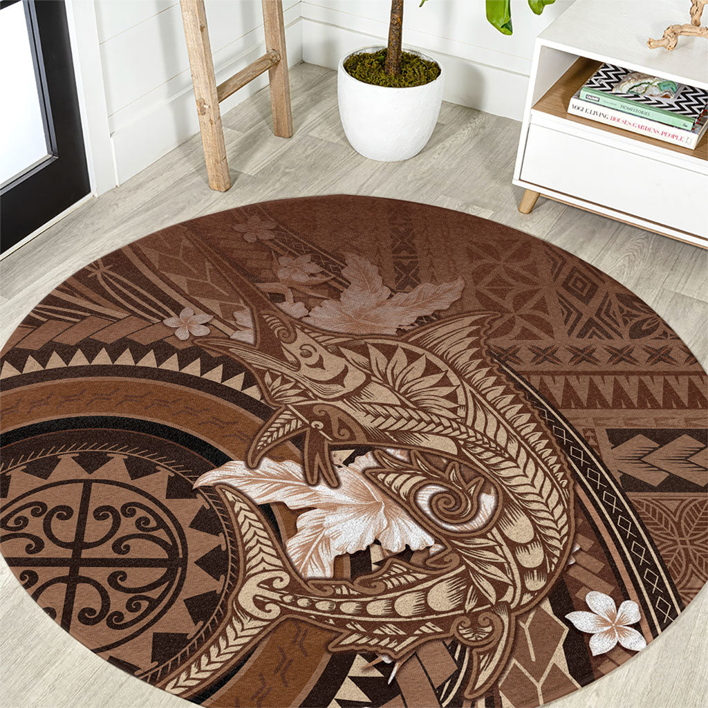 Samoa Tatau Marlin Round Carpet With Siapo Motifs Brown LT05 Brown - Polynesian Pride