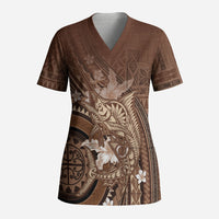 Samoa Tatau Marlin Scrub Top With Siapo Motifs Brown LT05 Adult Brown - Polynesian Pride