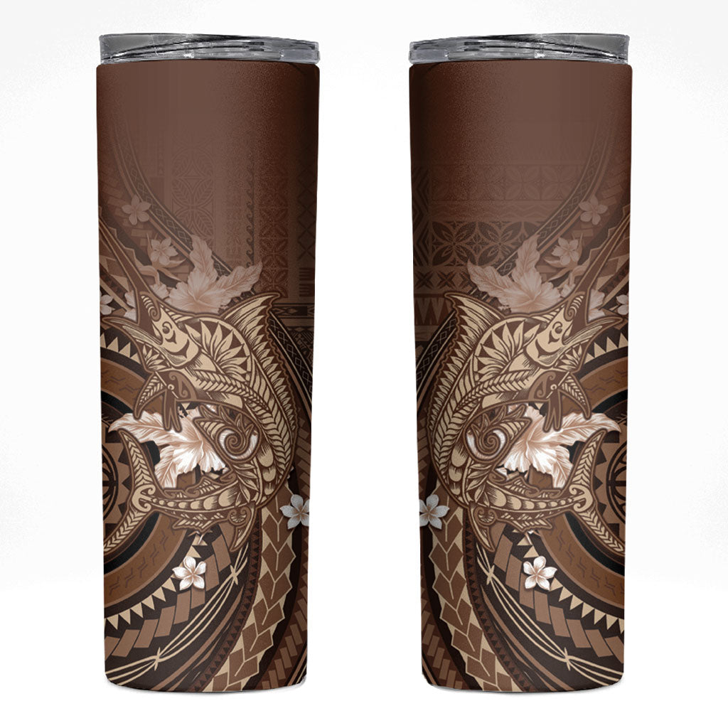 Samoa Tatau Marlin Skinny Tumbler With Siapo Motifs Brown LT05 Brown - Polynesian Pride