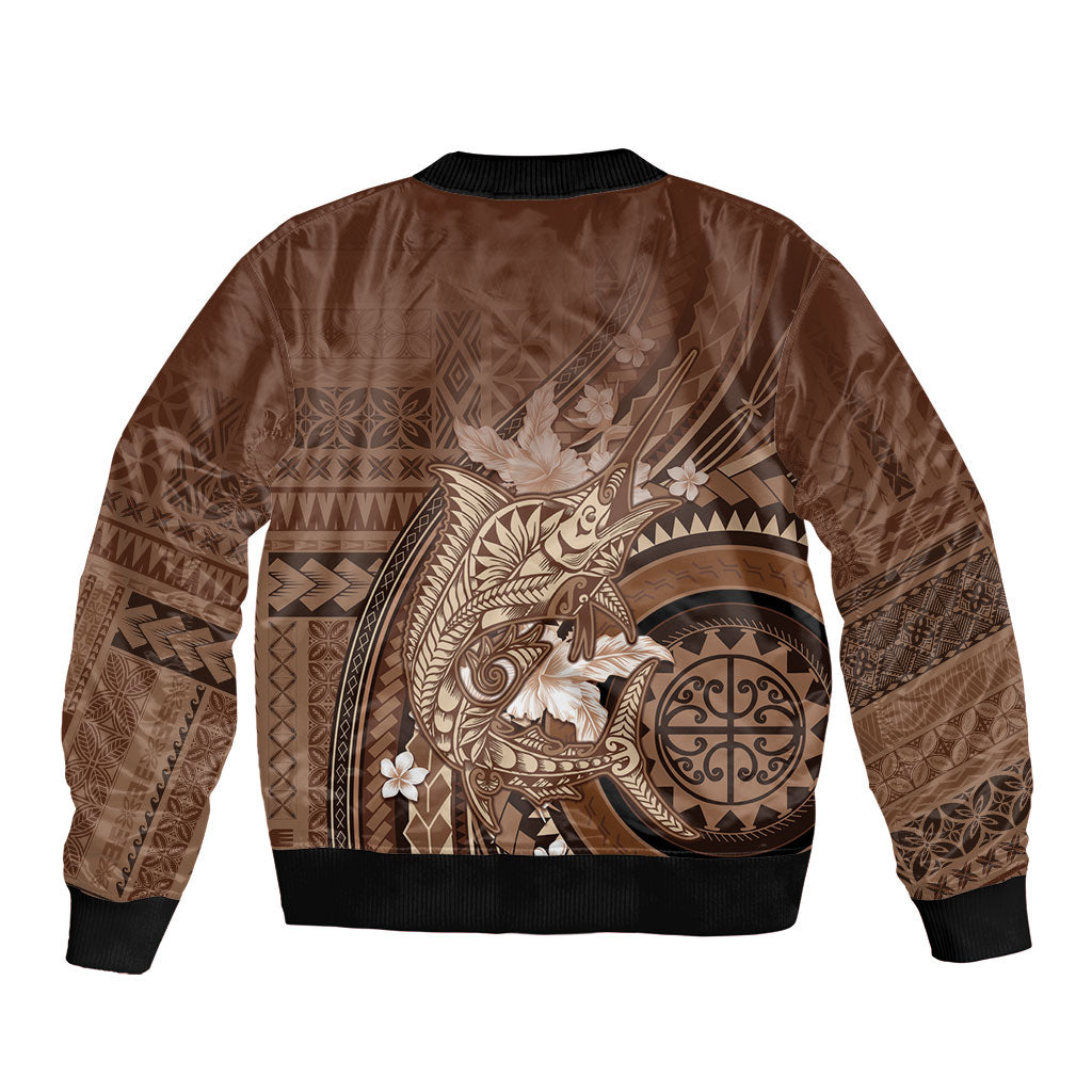 Samoa Tatau Marlin Sleeve Zip Bomber Jacket With Siapo Motifs Brown LT05 - Polynesian Pride