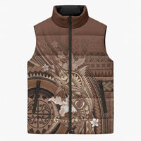 Samoa Tatau Marlin Sleeveless Puffer Jacket With Siapo Motifs Brown