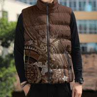 Samoa Tatau Marlin Sleeveless Puffer Jacket With Siapo Motifs Brown