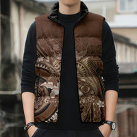 Samoa Tatau Marlin Sleeveless Puffer Jacket With Siapo Motifs Brown