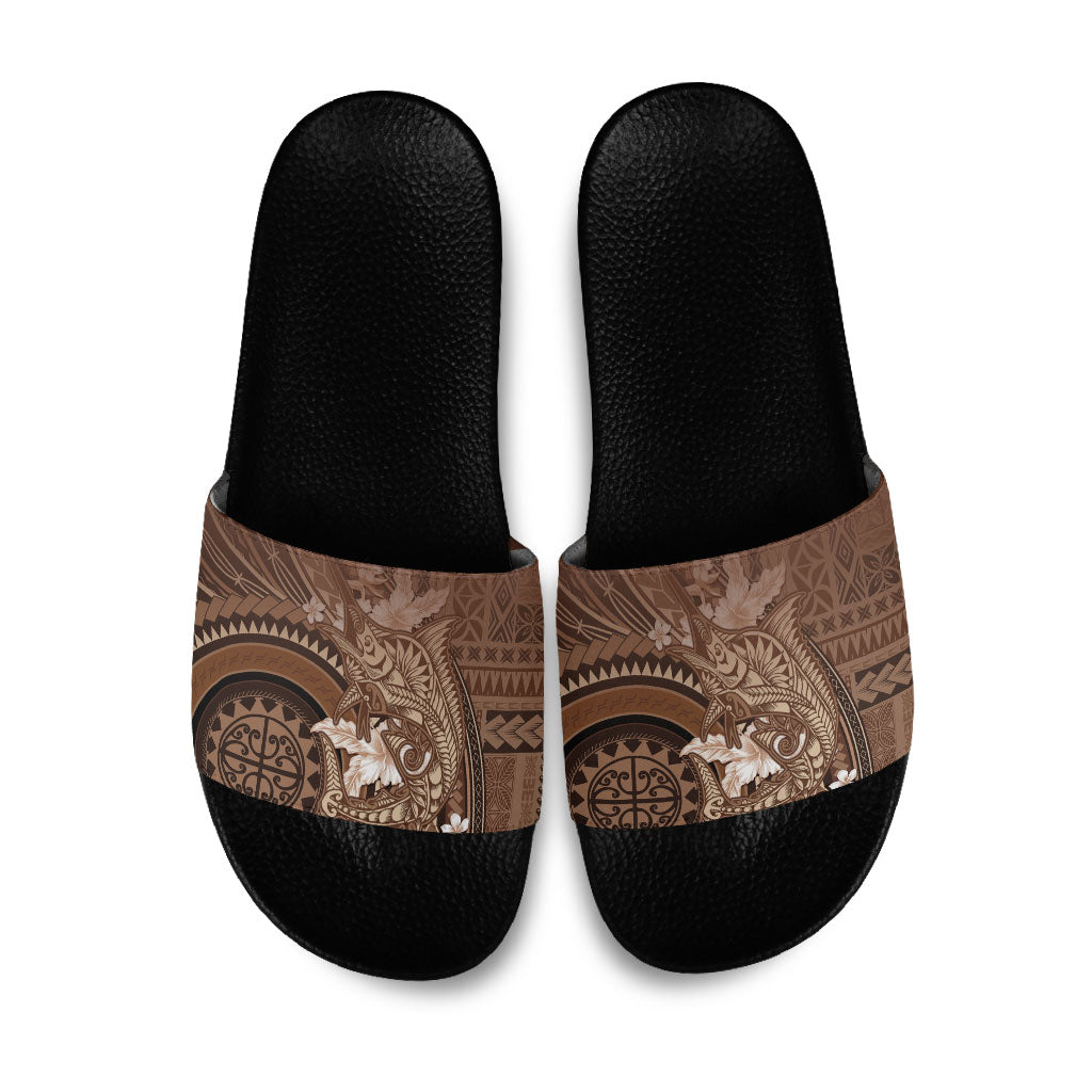 Samoa Tatau Marlin Slide Sandals With Siapo Motifs Brown LT05 Brown - Polynesian Pride