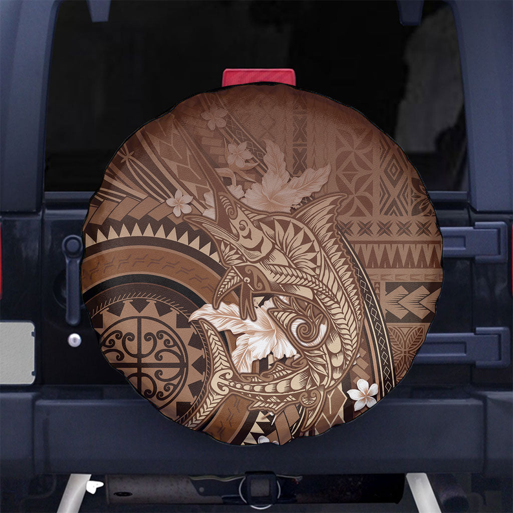 Samoa Tatau Marlin Spare Tire Cover With Siapo Motifs Brown LT05 No hole Brown - Polynesian Pride