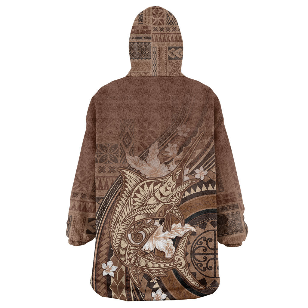 Samoa Tatau Marlin Wearable Blanket Hoodie With Siapo Motifs Brown LT05 - Polynesian Pride
