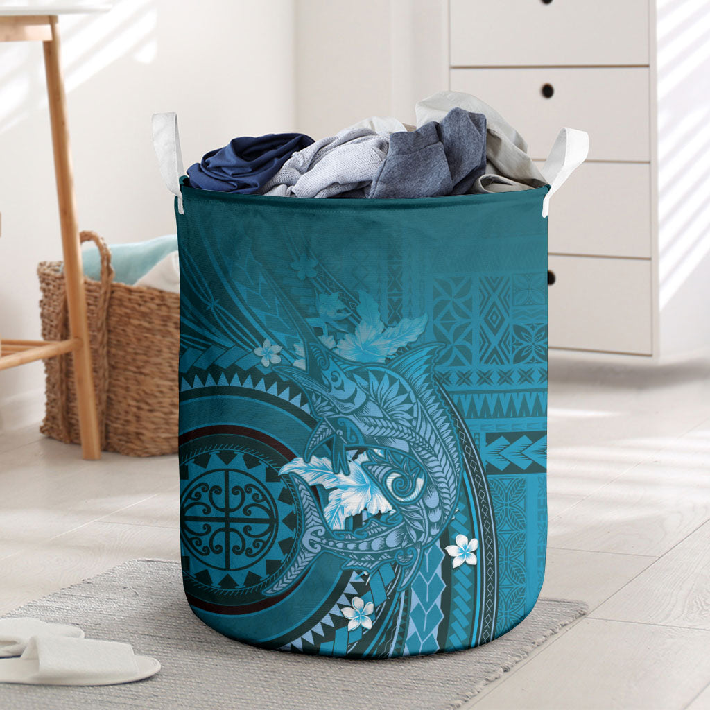 Samoa Tatau Marlin Laundry Basket With Siapo Motifs Teal