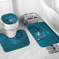 Samoa Tatau Marlin Bathroom Set With Siapo Motifs Teal LT05 Mat Set Only (3 pcs) One Size Teal - Polynesian Pride