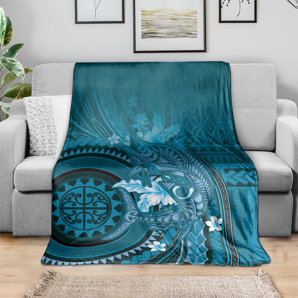 Samoa Tatau Marlin Blanket With Siapo Motifs Teal