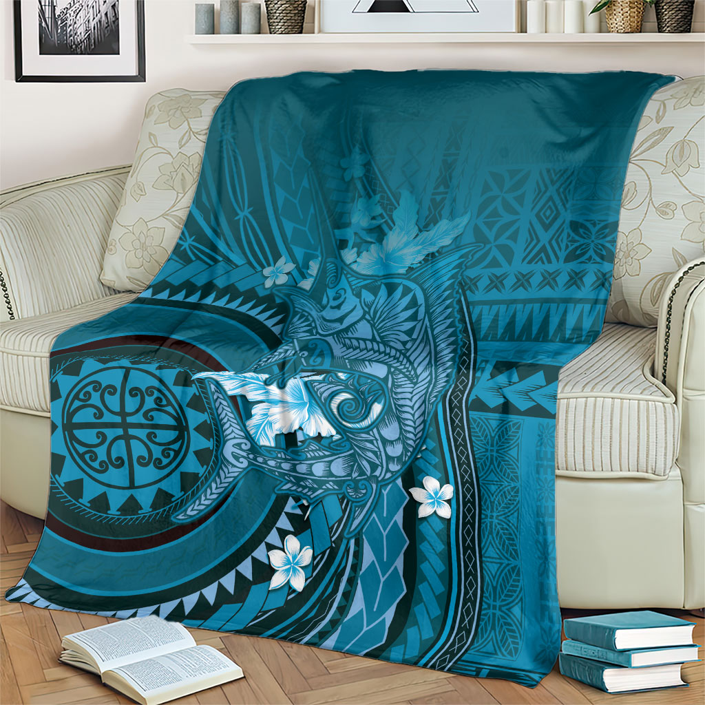 Samoa Tatau Marlin Blanket With Siapo Motifs Teal
