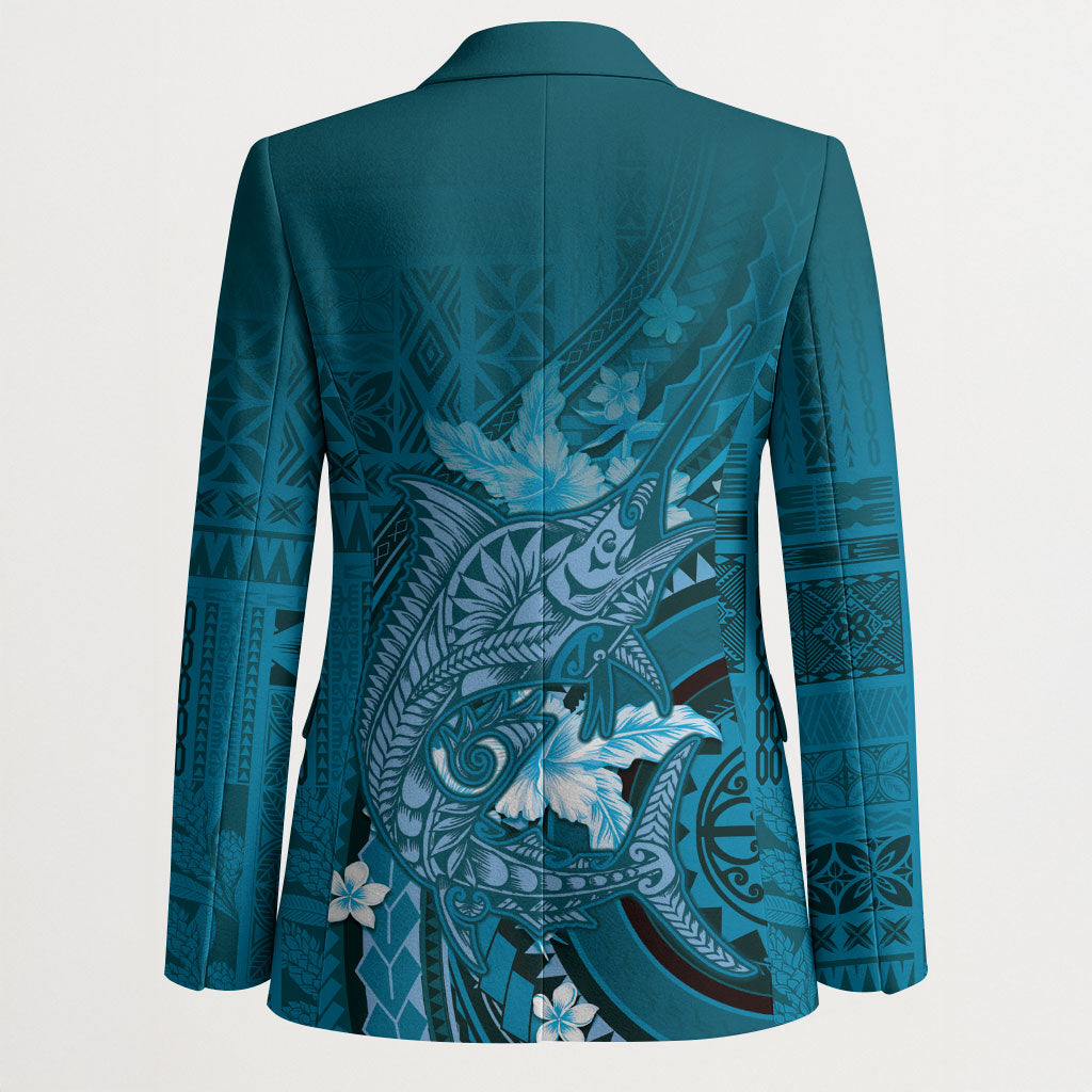 Samoa Tatau Marlin Blazer With Siapo Motifs Teal