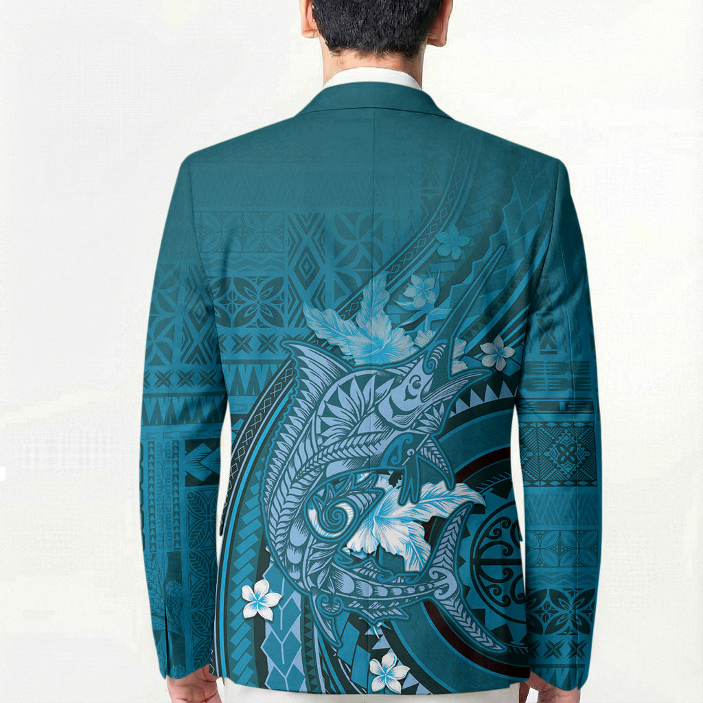 Samoa Tatau Marlin Blazer With Siapo Motifs Teal
