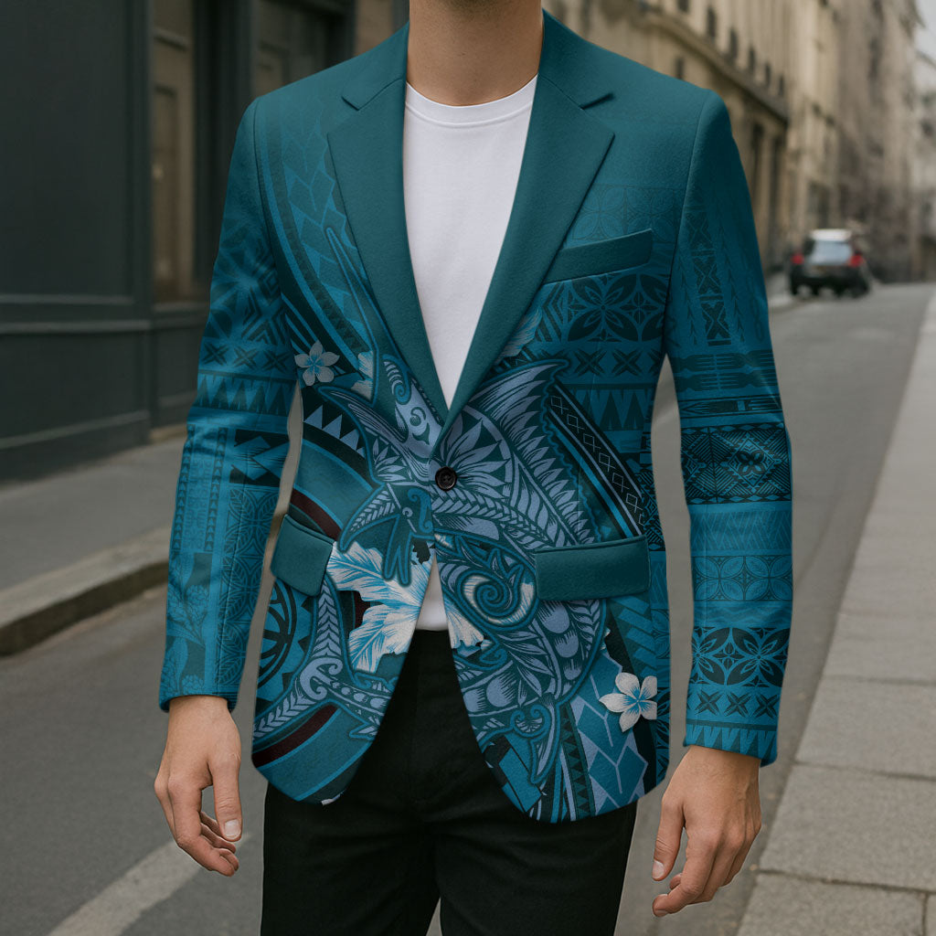 Samoa Tatau Marlin Blazer With Siapo Motifs Teal