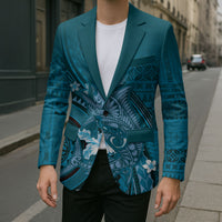 Samoa Tatau Marlin Blazer With Siapo Motifs Teal
