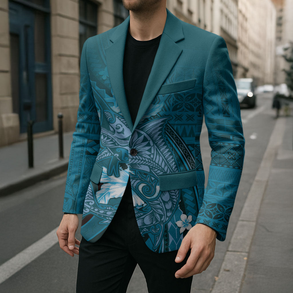 Samoa Tatau Marlin Blazer With Siapo Motifs Teal