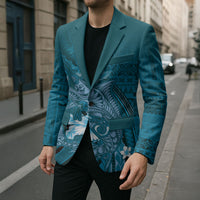 Samoa Tatau Marlin Blazer With Siapo Motifs Teal