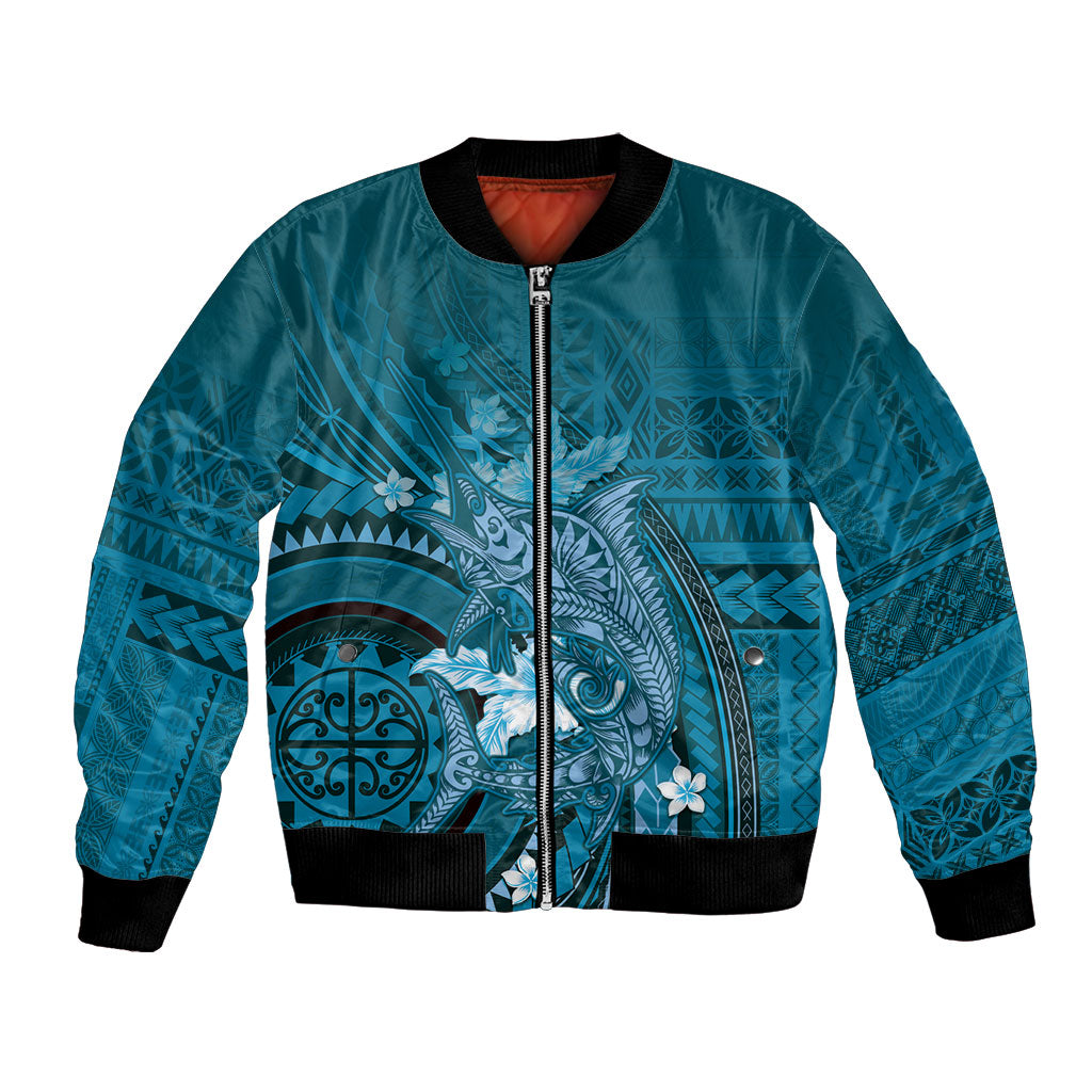 Samoa Tatau Marlin Bomber Jacket With Siapo Motifs Teal