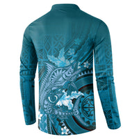 Samoa Tatau Marlin Button Sweatshirt With Siapo Motifs Teal LT05 - Polynesian Pride