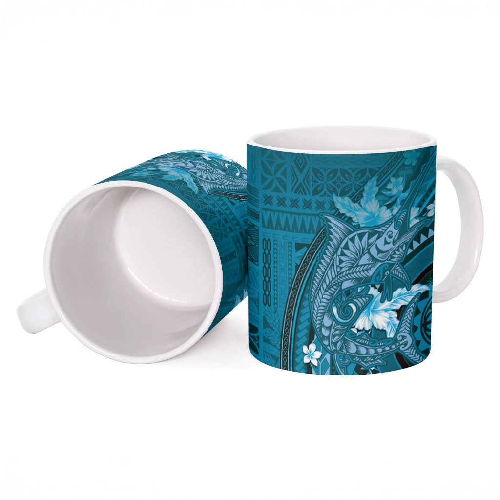 Samoa Tatau Marlin Ceramic Mug With Siapo Motifs Teal