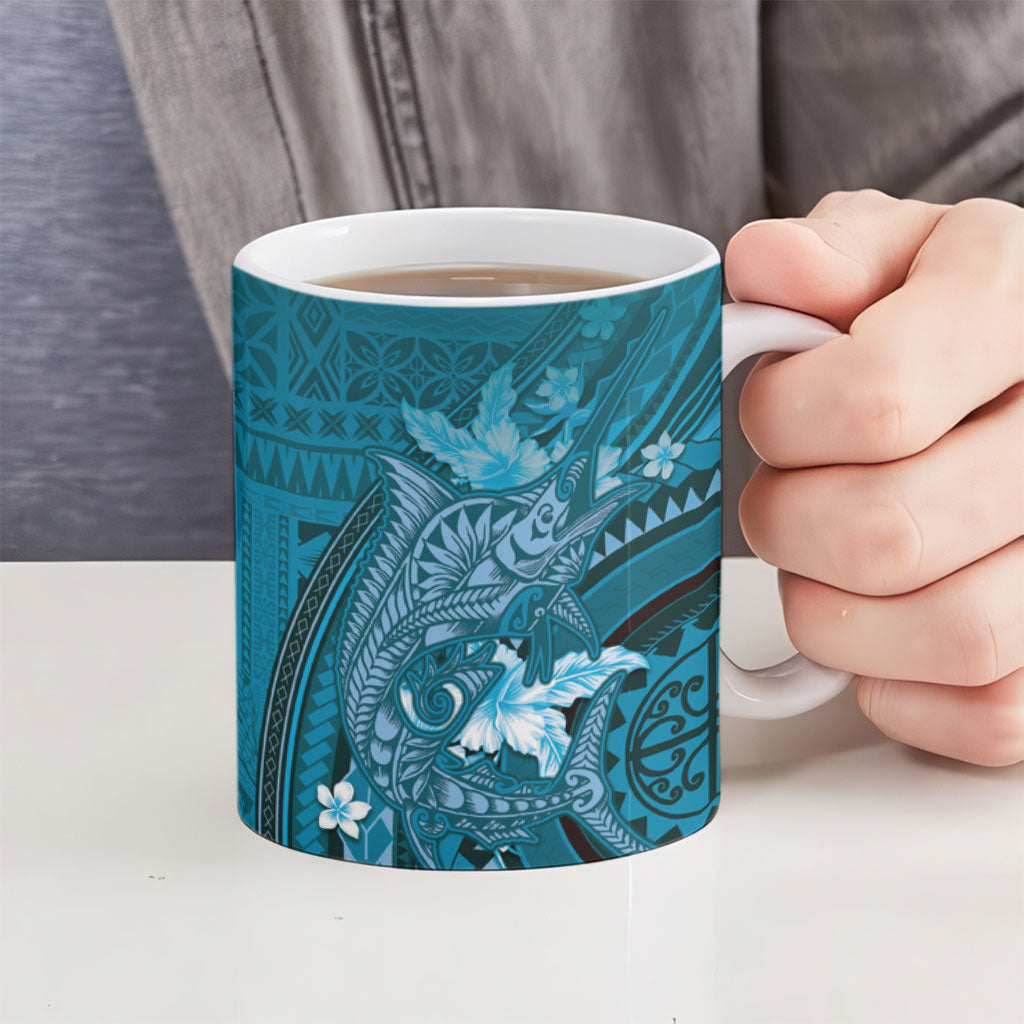 Samoa Tatau Marlin Ceramic Mug With Siapo Motifs Teal