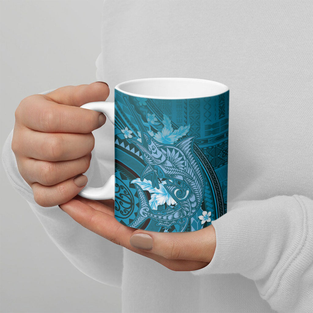Samoa Tatau Marlin Ceramic Mug With Siapo Motifs Teal
