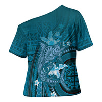 Samoa Tatau Marlin Cross Shoulder Shirt With Siapo Motifs Teal