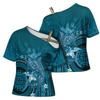 Samoa Tatau Marlin Cross Shoulder Shirt With Siapo Motifs Teal